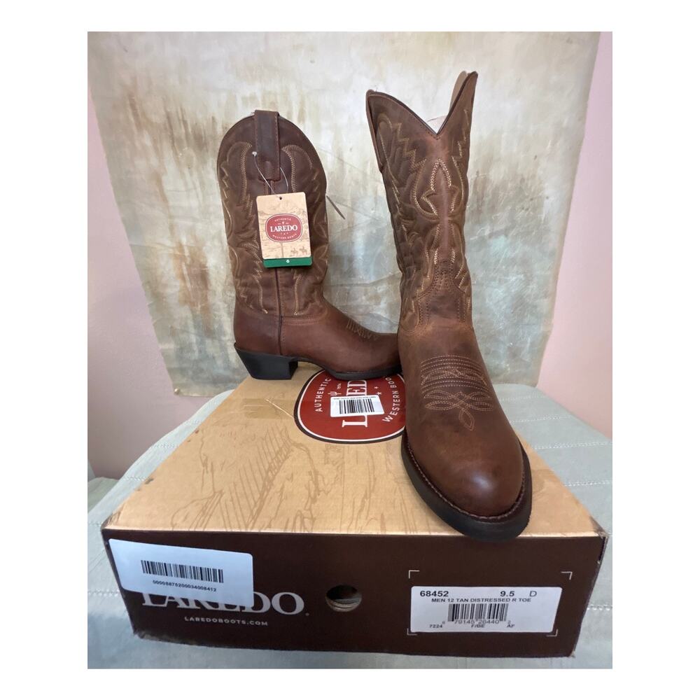Laredo Birchwood 68452 Men's Western Cowboy Boot Tan Distressed Leather Sz 9.5 D - Picture 7 of 15